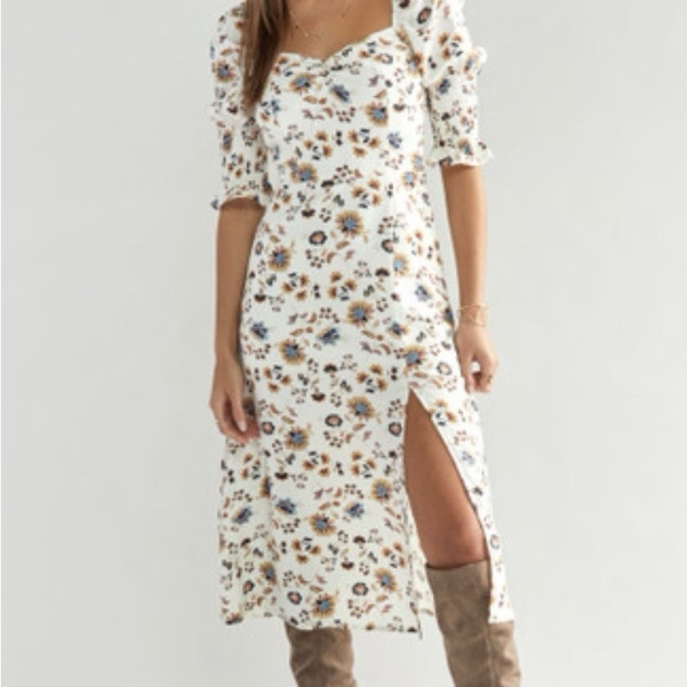 Francesca’s Midi Dress Size M Floral Linen Rayon Cottage Core Coquette Romantic